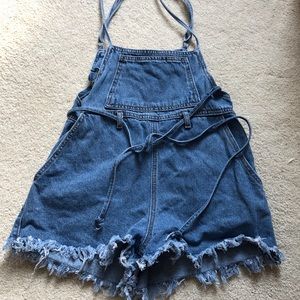 Denim short overalls